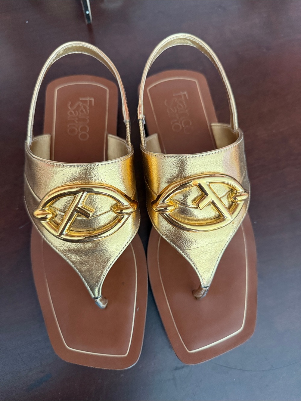 Franco Sarto Gold Metallic Slingback Thong Sandals